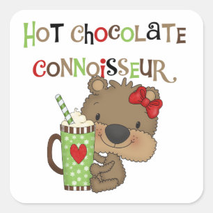 Pegatina Cuadrada Oso Chica de chocolate caliente