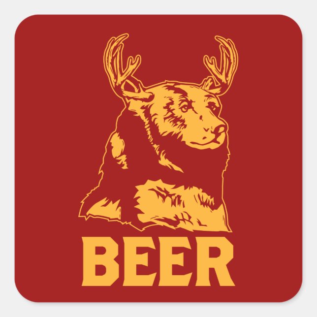 Pegatina Cuadrada Oso + ciervo = cerveza (Anverso)