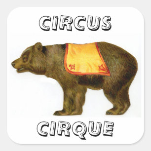 Pegatina Cuadrada Oso circo vintage