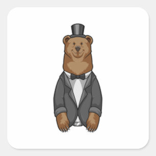 Pegatina Cuadrada Oso como Groom con Chaqueta