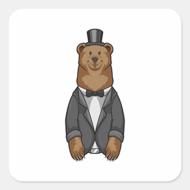 Pegatina Cuadrada Oso como Groom con Chaqueta (Anverso)