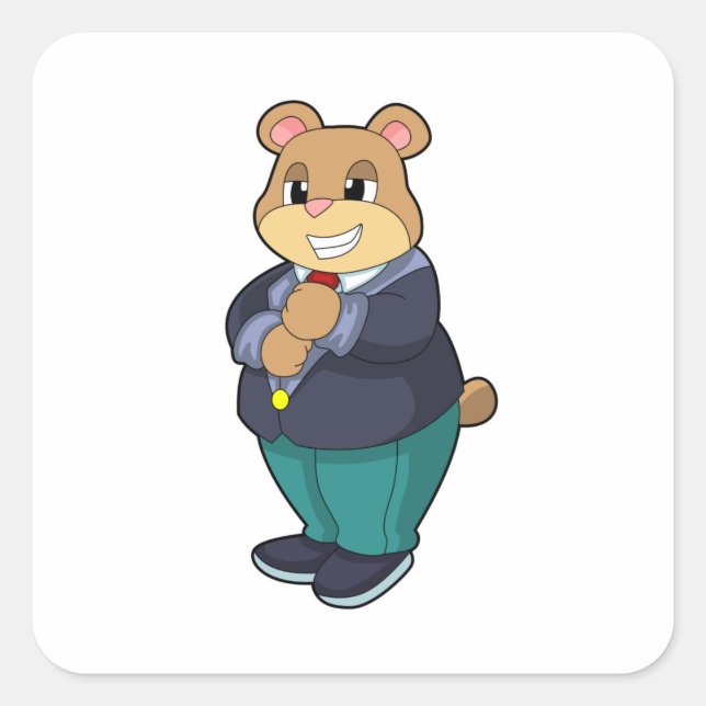 Pegatina Cuadrada Oso como novio con traje (Anverso)