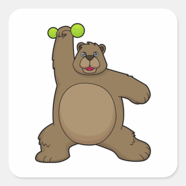 Pegatina Cuadrada Oso con Dumbbell en el gimnasio de Yoga (Anverso)