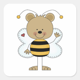 Pegatina Cuadrada oso de abeja de burbujas lindo
