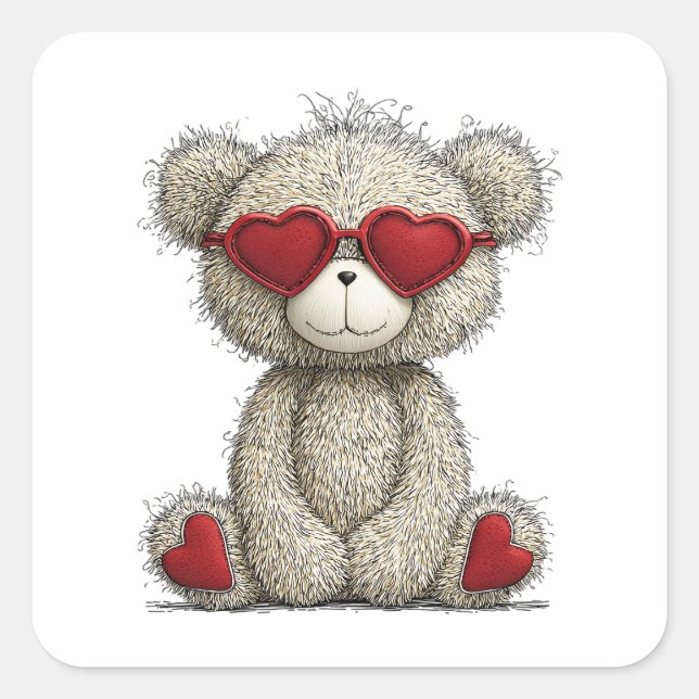 Pegatina Cuadrada Oso de Amor (Anverso)