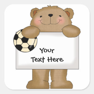 Pegatina Cuadrada Oso de Boletín de Fútbol (personalizable)