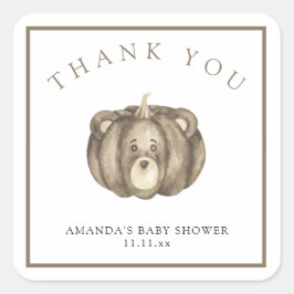 Pegatina Cuadrada Oso de calabaza de otoño - gracias