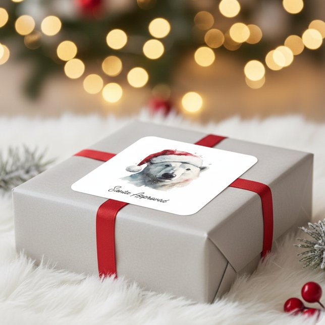 Pegatina Cuadrada Oso de cascabel de alegría, personalizado (Subido por el creador)