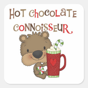 Pegatina Cuadrada Oso de chico conocedor de chocolate caliente