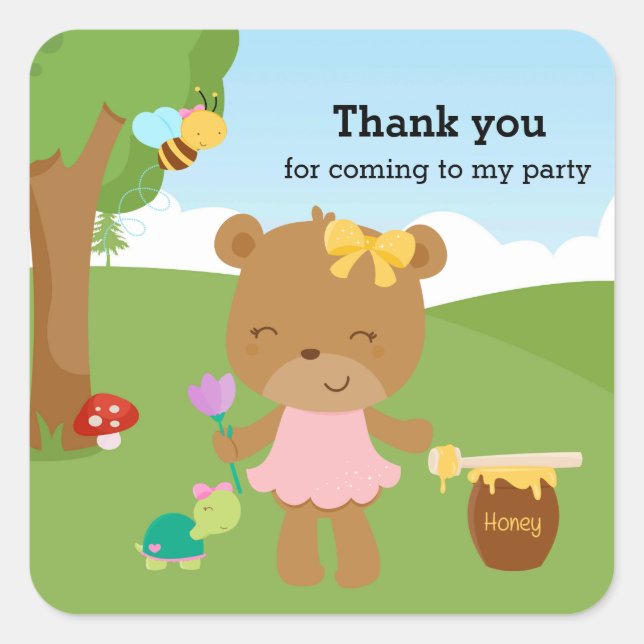 Pegatina Cuadrada Oso de miel (Anverso)