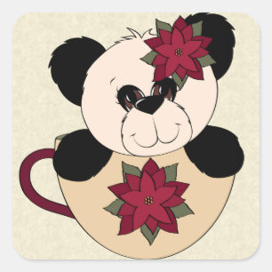 Pegatina Cuadrada Oso de panda del navidad