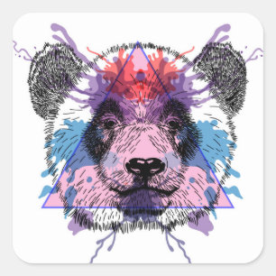 Pegatina Cuadrada Oso de panda geométrico