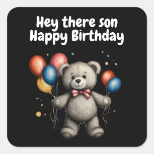 Pegatina Cuadrada Oso de peluche con globos