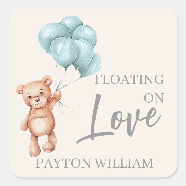 Pegatina Cuadrada Oso de peluche con globos (Anverso)