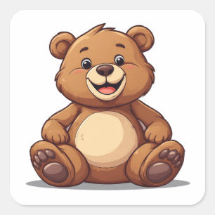 Pegatina Cuadrada Oso de peluche de dibujos animados lindo sentado