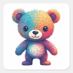 Pegatina Cuadrada Oso de peluche de mosaico colorido