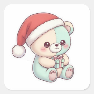 Pegatina Cuadrada Oso de peluche de Santa