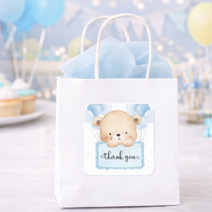 Pegatina Cuadrada Oso de peluche dulce azul pastel agradecimiento de