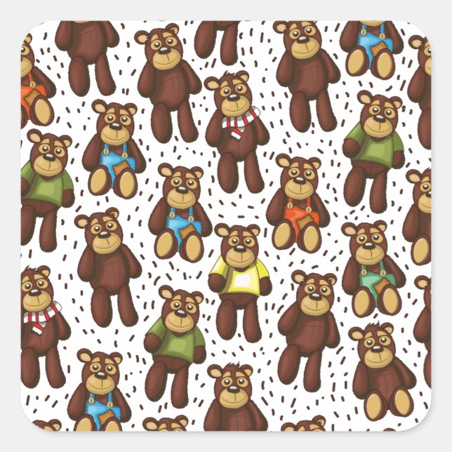 Pegatina Cuadrada Oso de peluche lindo (Anverso)