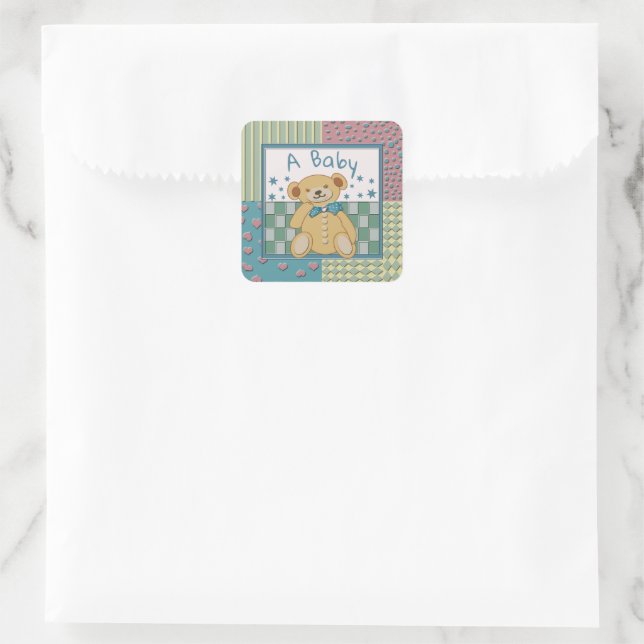 Pegatina Cuadrada Oso De Sundance Un Bebé (Bolso)