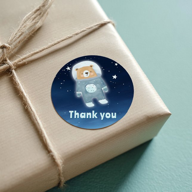 Pegatina Cuadrada Oso Del Espacio Azul Gracias Astronauta (Cute space astronaut teddy bear thank you sticker)