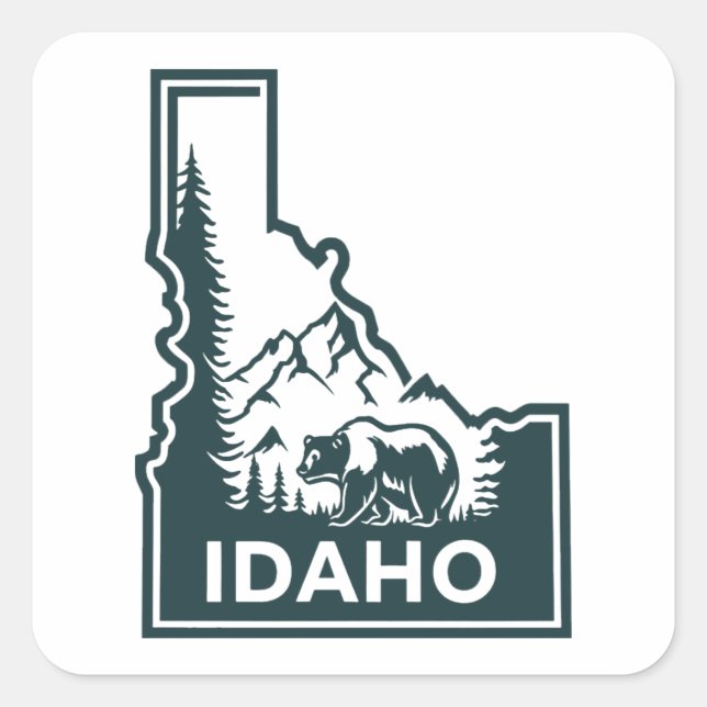 Pegatina Cuadrada Oso del mapa de Idaho (Anverso)