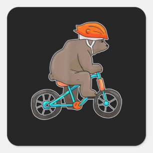 Pegatina Cuadrada oso en bicicleta oso