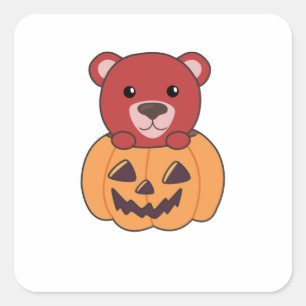Pegatina Cuadrada Oso En Calabaza Osos Dulces Feliz Halloween