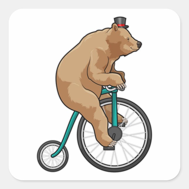 Pegatina Cuadrada Oso en circo con bicicleta (Anverso)