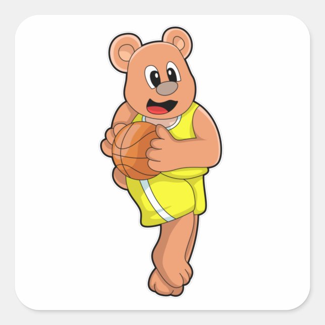 Pegatina Cuadrada Oso en el baloncesto (Anverso)