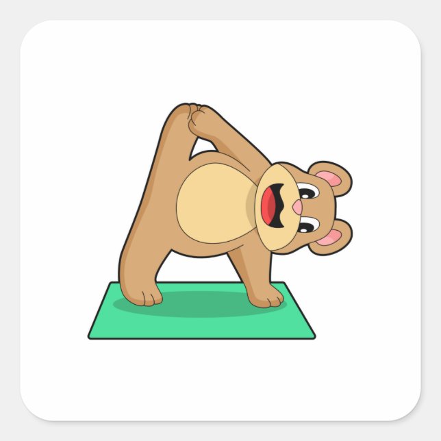 Pegatina Cuadrada Oso en el gimnasio del yoga (Anverso)