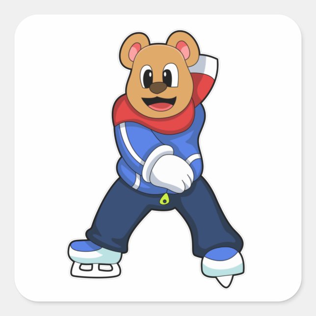 Pegatina Cuadrada Oso en patinaje sobre hielo con patines de hielo (Anverso)