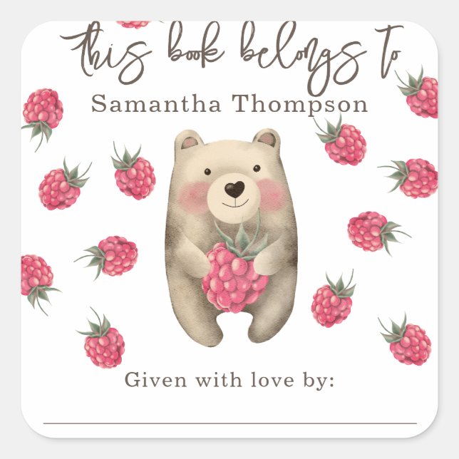 Pegatina Cuadrada Oso - este libro pertenece a (Anverso)
