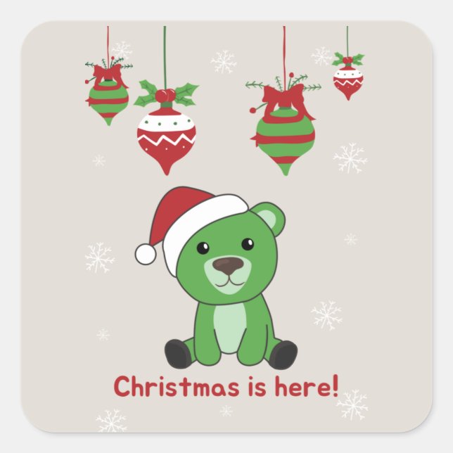 Pegatina Cuadrada Oso Feliz Navidad Invierno Animales Bears Square S (Anverso)