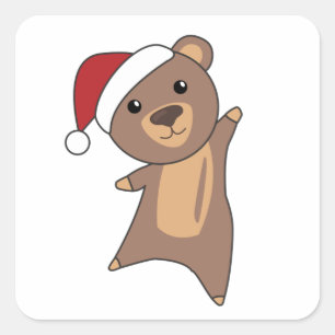 Pegatina Cuadrada Oso Feliz Navidad Invierno de los animales osos