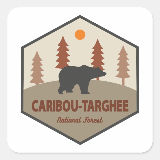 Pegatina Cuadrada Oso Forestal Nacional Caribou-Targhee (Anverso)