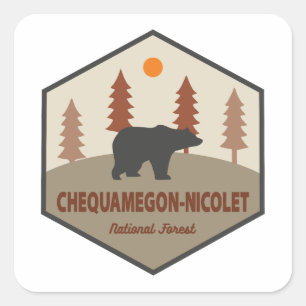 Pegatina Cuadrada Oso Forestal Nacional Chequamegon-Nicolet