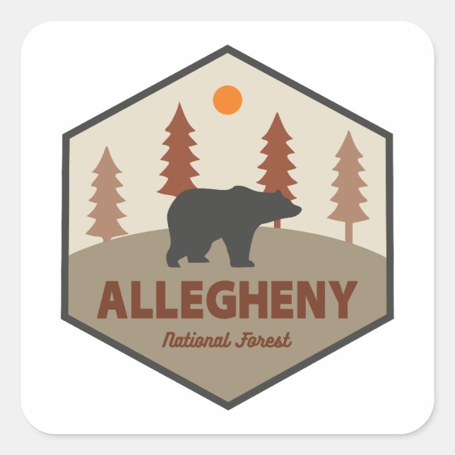 Pegatina Cuadrada Oso Forestal Nacional de Allegheny (Anverso)