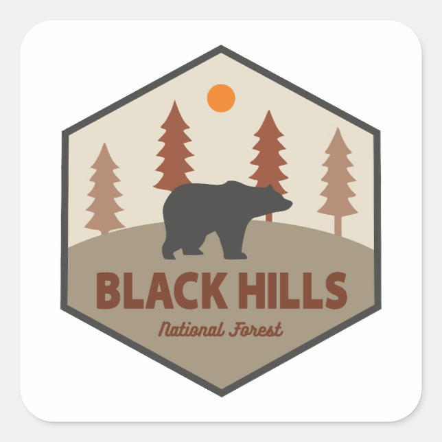 Pegatina Cuadrada Oso forestal nacional de Black Hills (Anverso)