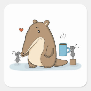 Pegatina Cuadrada Oso Hormiguero Amable Apoyo de Equipo
