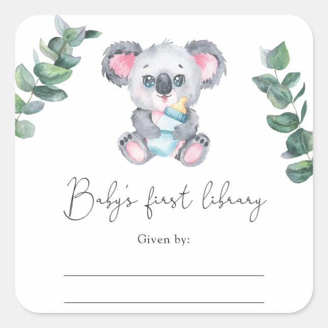Pegatina Cuadrada Oso Koala - Marcador de Baby Shower (Anverso)