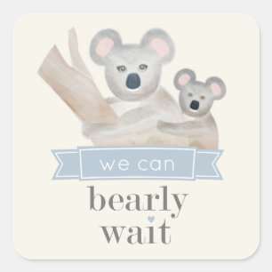 Pegatina Cuadrada Oso Koala Podemos Esperar A Baby Shower