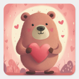 Pegatina Cuadrada Oso lindo en el amor