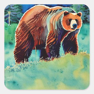 Pegatina Cuadrada Oso marrón