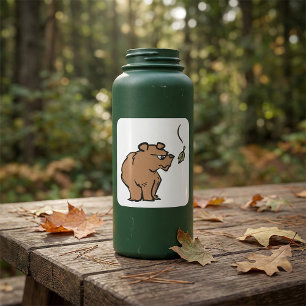 Pegatina Cuadrada Oso marrón con vida silvestre de hojas caídas en o