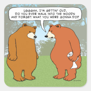 Pegatina Cuadrada Oso olvidadizo divertido en maderas