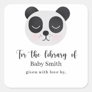Pegatina Cuadrada Oso panda - Biblioteca para Baby Shower