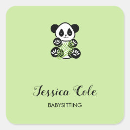 Pegatina Cuadrada Oso panda blanco verde pálido