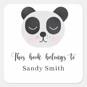 Pegatina Cuadrada Oso panda - Este libro pertenece a