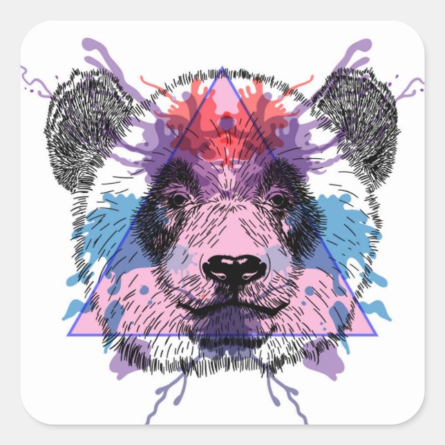Pegatina Cuadrada Oso Panda Geométrico (Anverso)